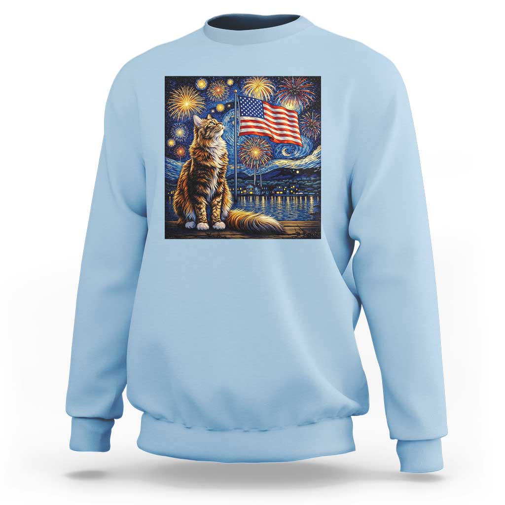 Patriotic Starry Night Cat Sweatshirt Cat Lover Gift
