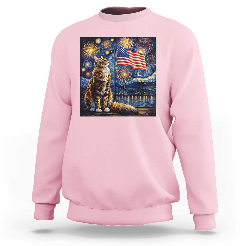 Patriotic Starry Night Cat Sweatshirt Cat Lover Gift