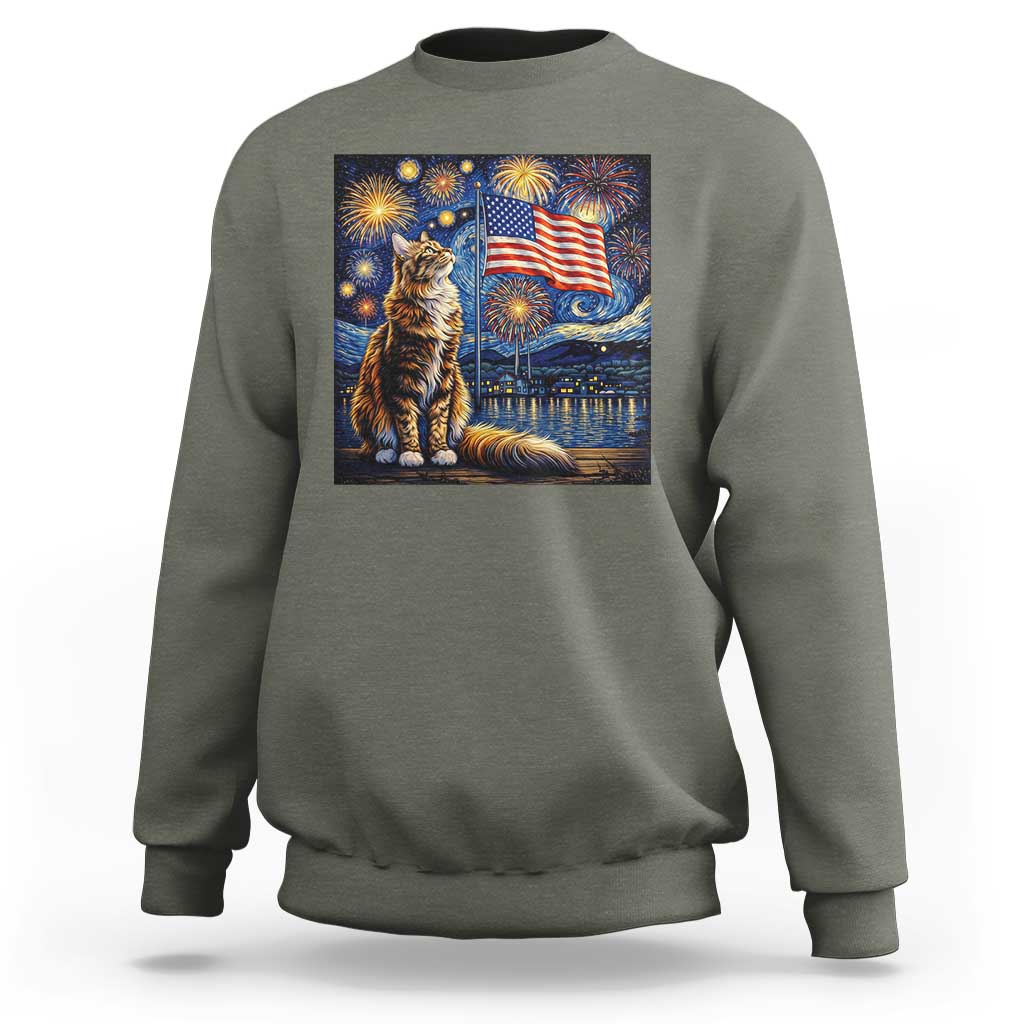 Patriotic Starry Night Cat Sweatshirt Cat Lover Gift