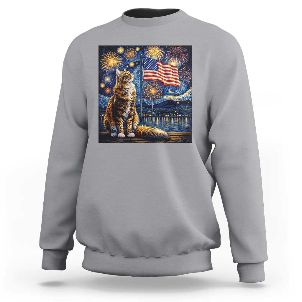 Patriotic Starry Night Cat Sweatshirt Cat Lover Gift