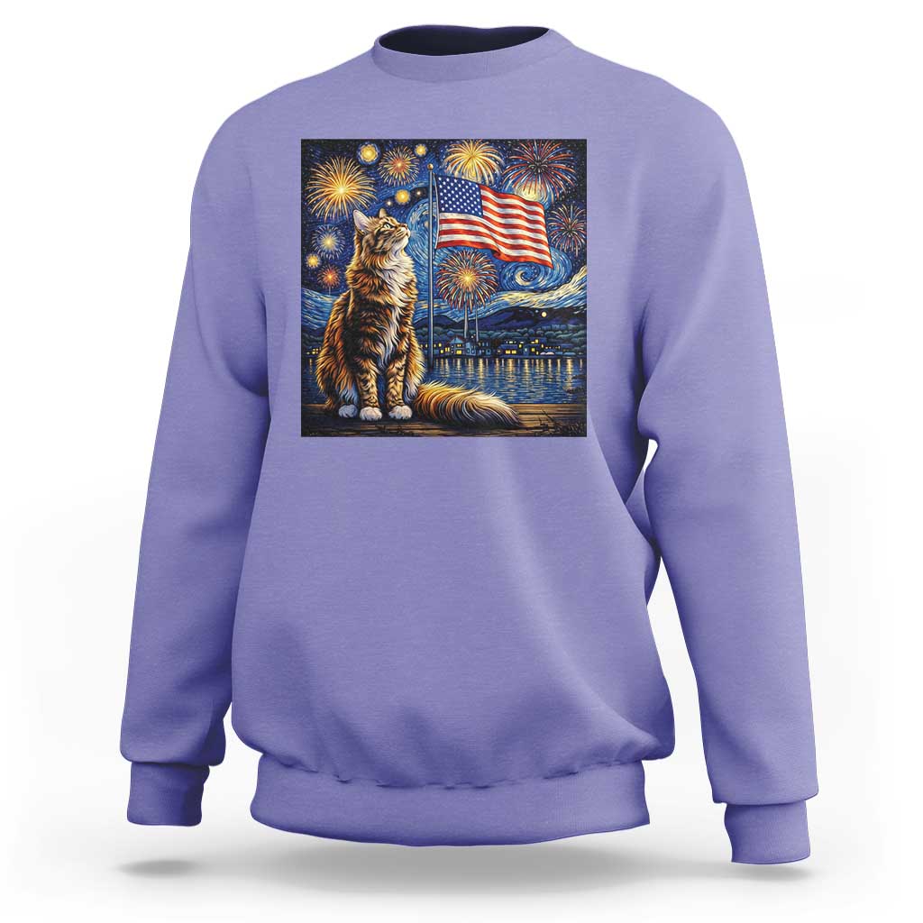 Patriotic Starry Night Cat Sweatshirt Cat Lover Gift
