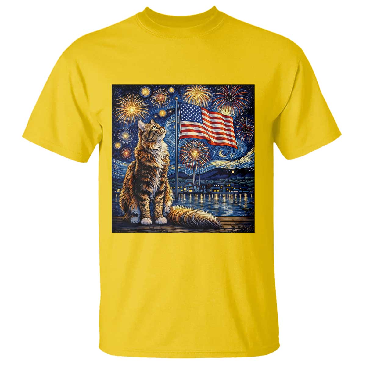 Patriotic Starry Night Cat T Shirt Cat Lover Gift
