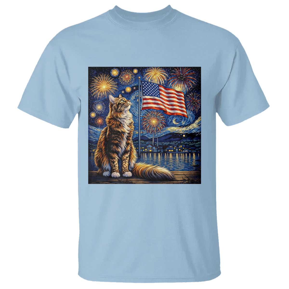 Patriotic Starry Night Cat T Shirt Cat Lover Gift