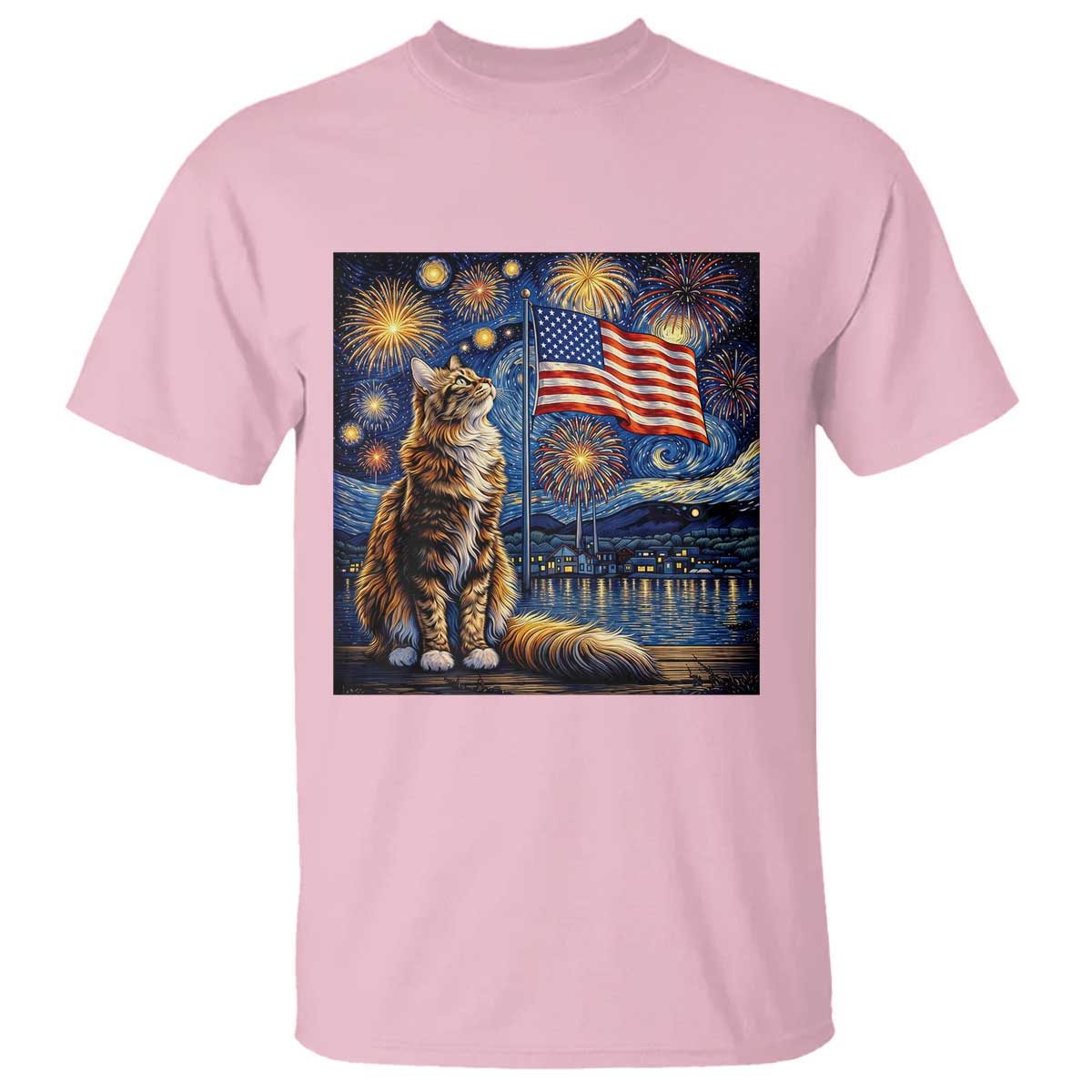 Patriotic Starry Night Cat T Shirt Cat Lover Gift