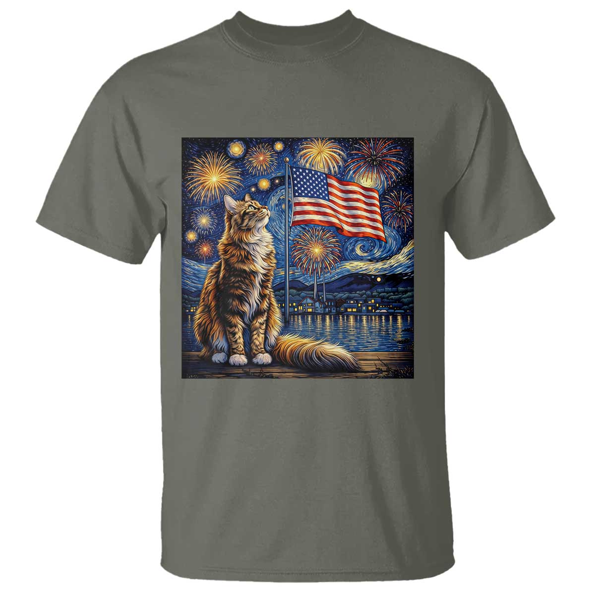 Patriotic Starry Night Cat T Shirt Cat Lover Gift