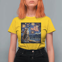 Patriotic Starry Night Cat T Shirt For Women Cat Lover Gift