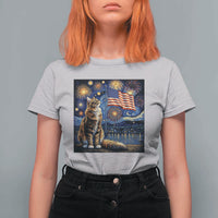 Patriotic Starry Night Cat T Shirt For Women Cat Lover Gift