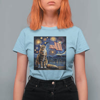 Patriotic Starry Night Cat T Shirt For Women Cat Lover Gift