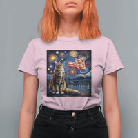 Patriotic Starry Night Cat T Shirt For Women Cat Lover Gift