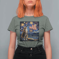 Patriotic Starry Night Cat T Shirt For Women Cat Lover Gift