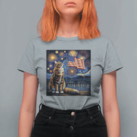 Patriotic Starry Night Cat T Shirt For Women Cat Lover Gift