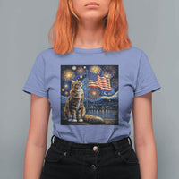 Patriotic Starry Night Cat T Shirt For Women Cat Lover Gift