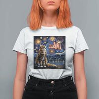 Patriotic Starry Night Cat T Shirt For Women Cat Lover Gift