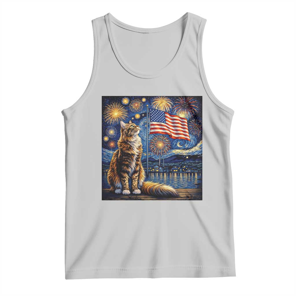Patriotic Starry Night Cat Tank Top Cat Lover Gift