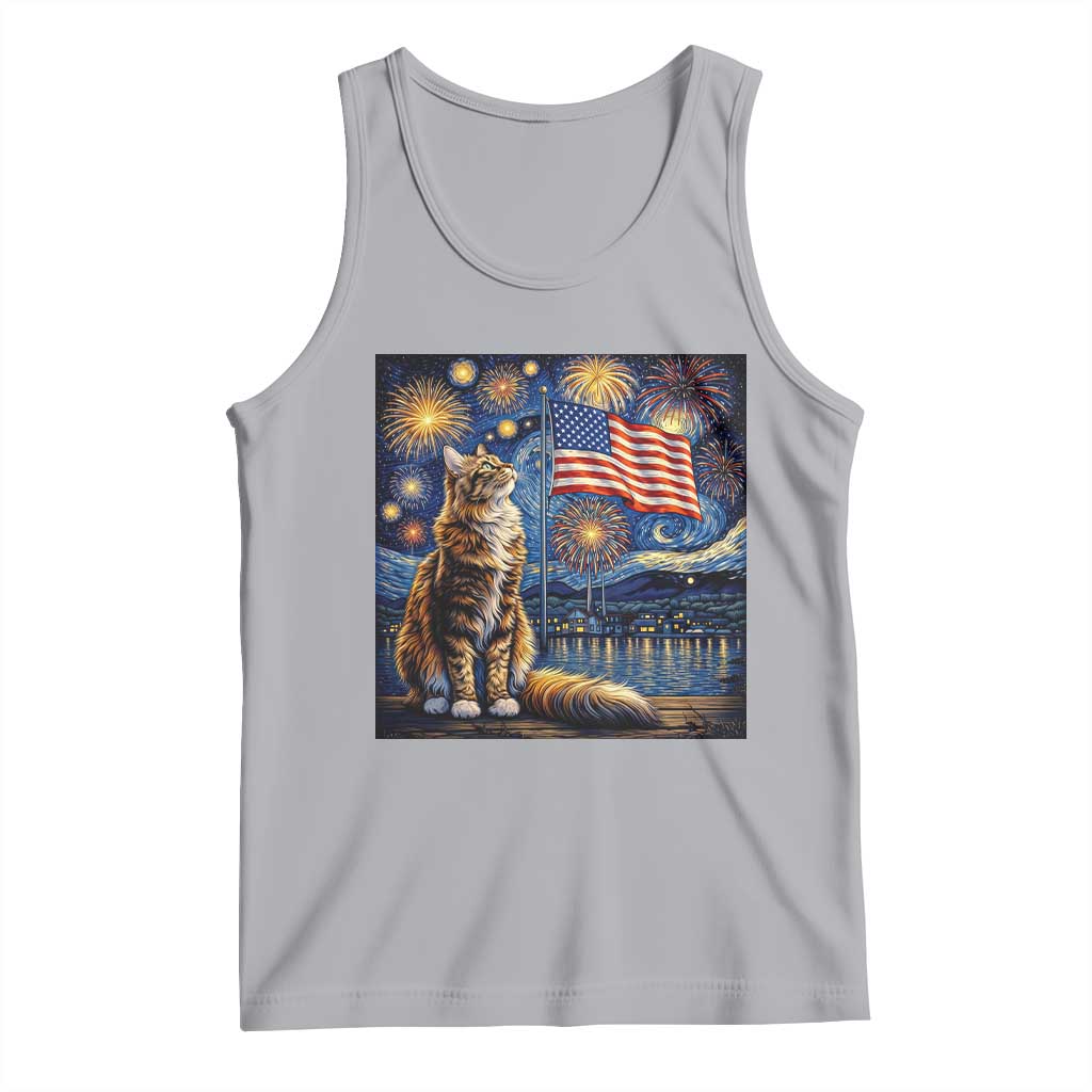 Patriotic Starry Night Cat Tank Top Cat Lover Gift