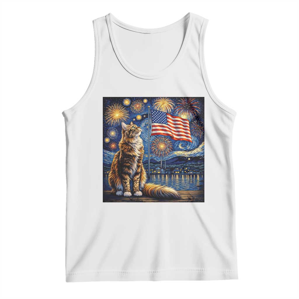 Patriotic Starry Night Cat Tank Top Cat Lover Gift