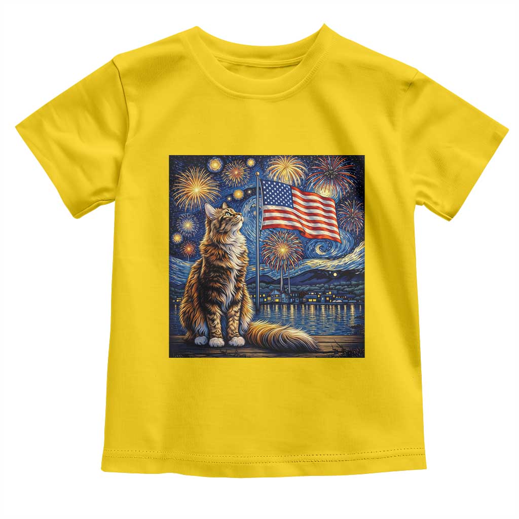 Patriotic Starry Night Cat Toddler T Shirt Cat Lover Gift