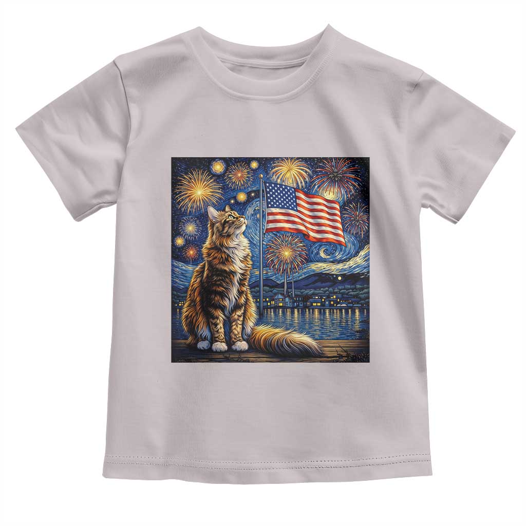 Patriotic Starry Night Cat Toddler T Shirt Cat Lover Gift