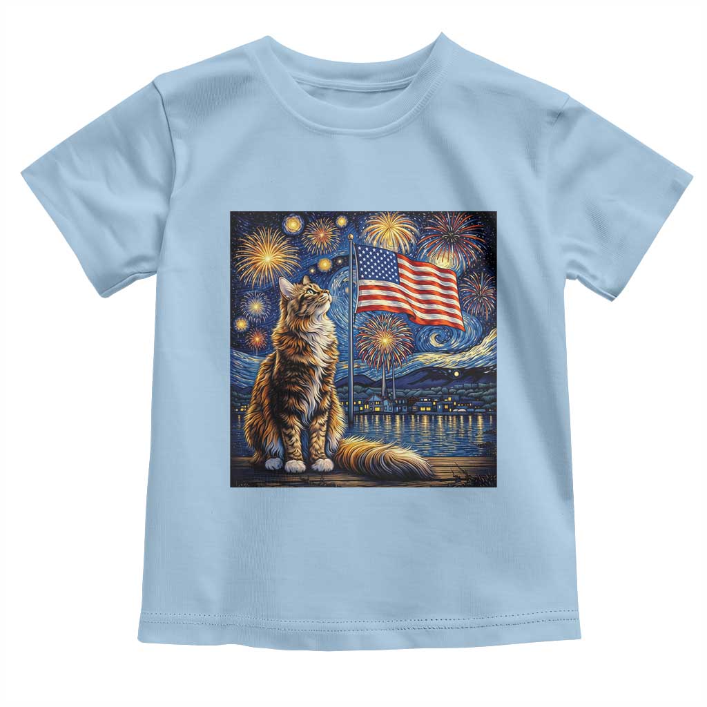 Patriotic Starry Night Cat Toddler T Shirt Cat Lover Gift