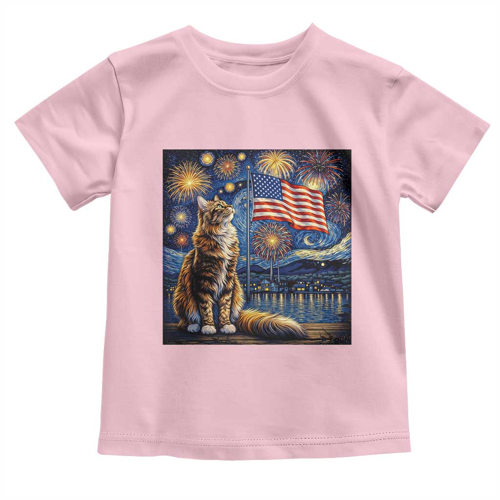 Patriotic Starry Night Cat Toddler T Shirt Cat Lover Gift