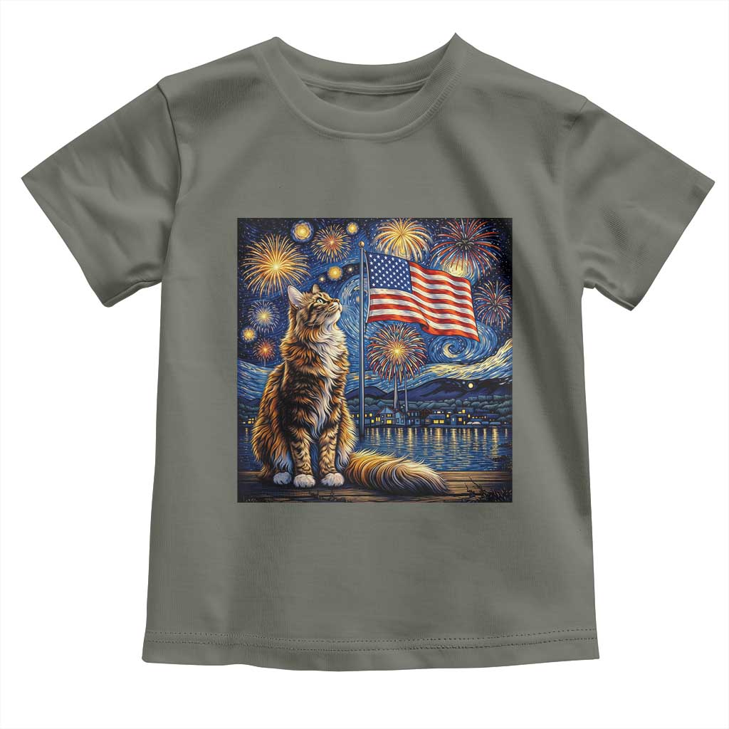Patriotic Starry Night Cat Toddler T Shirt Cat Lover Gift