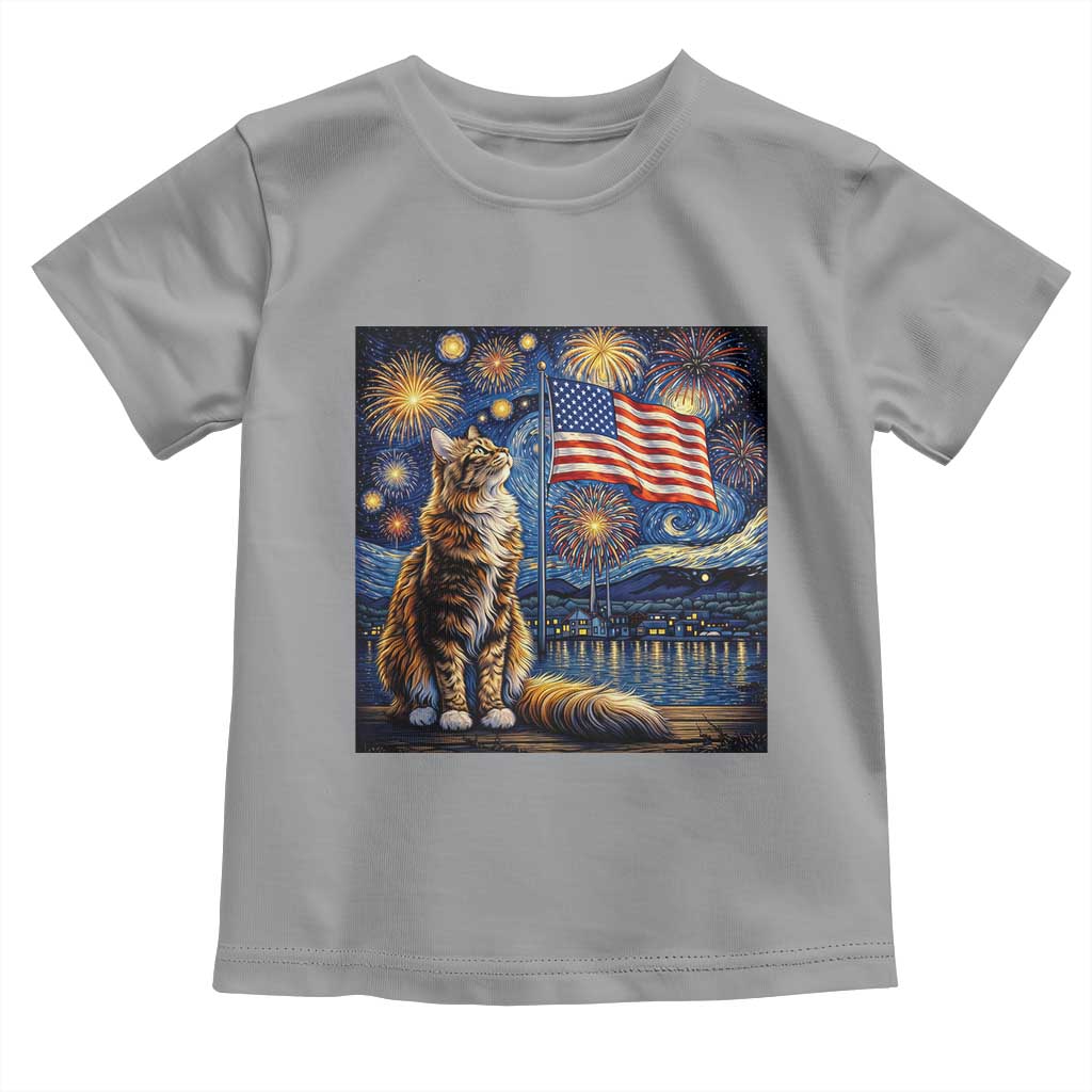 Patriotic Starry Night Cat Toddler T Shirt Cat Lover Gift