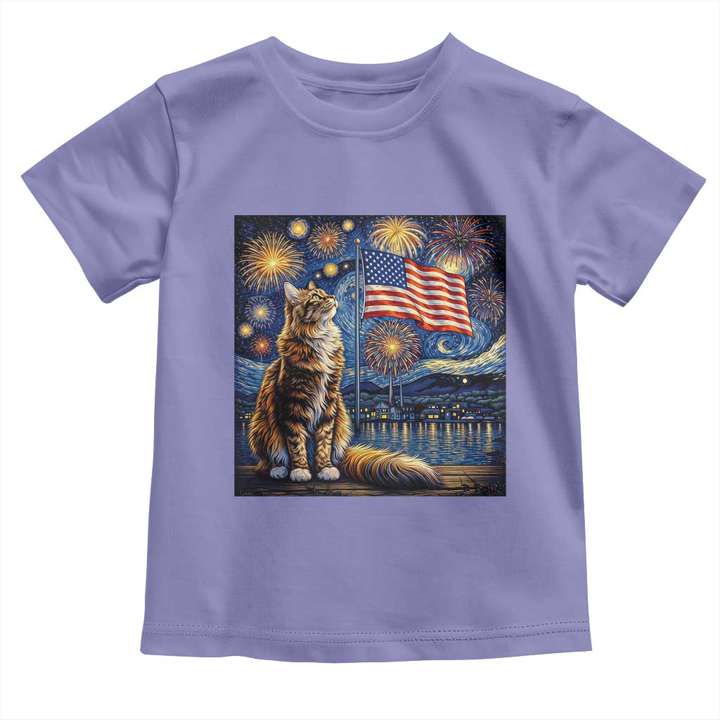 Patriotic Starry Night Cat Toddler T Shirt Cat Lover Gift