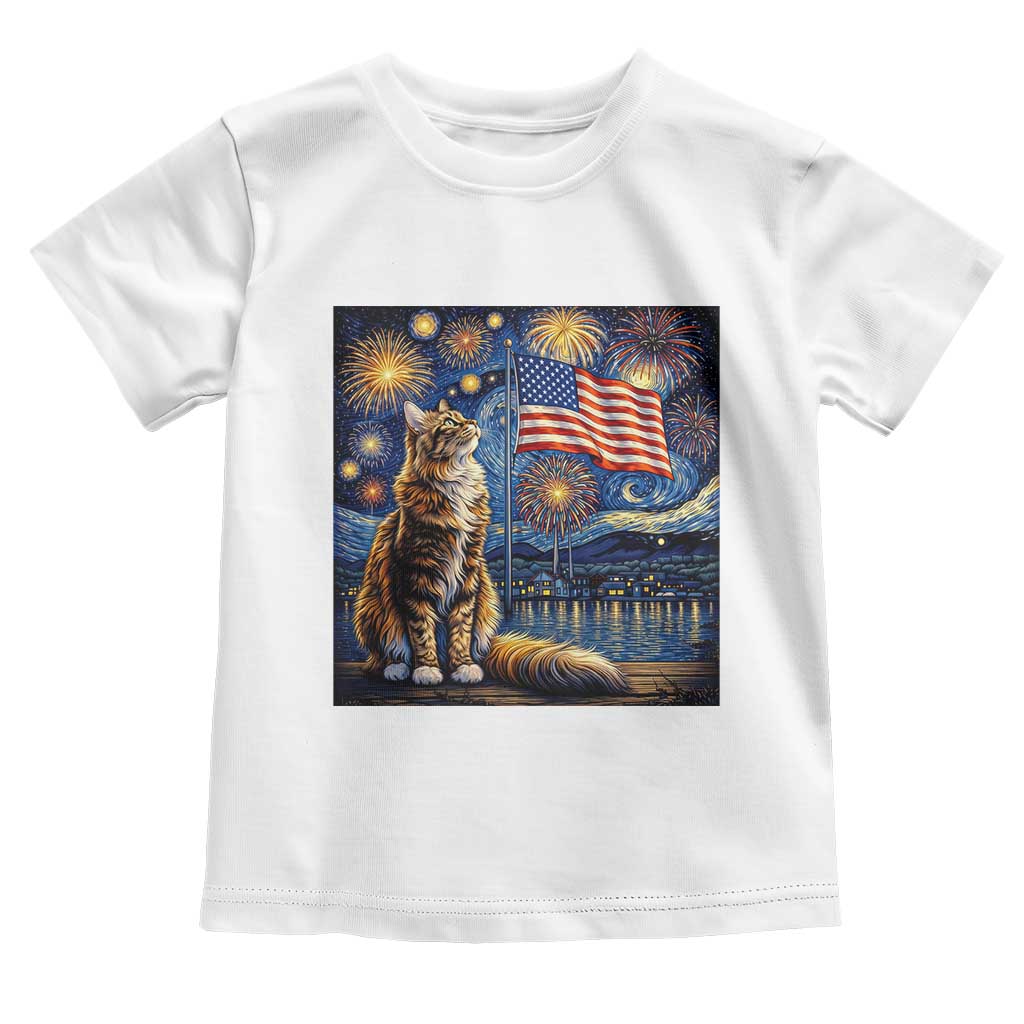 Patriotic Starry Night Cat Toddler T Shirt Cat Lover Gift