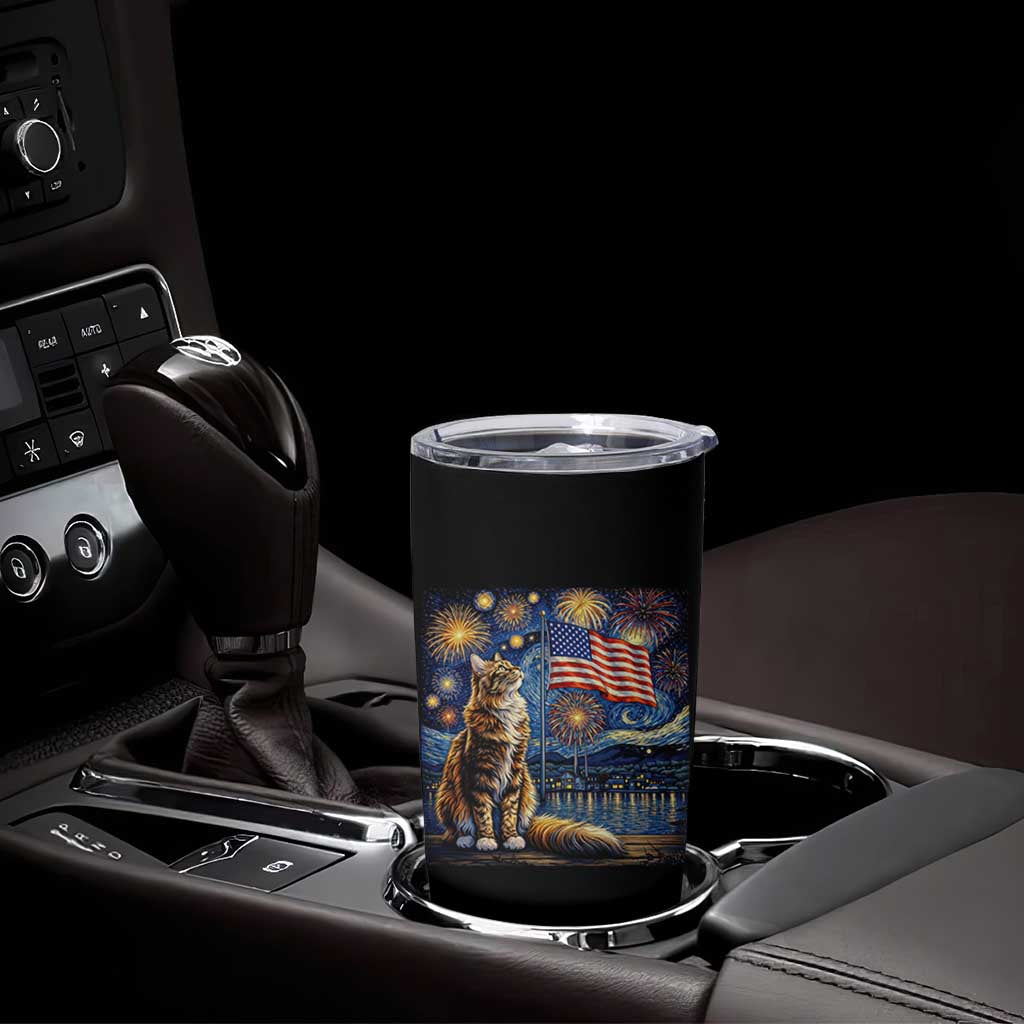 Patriotic Starry Night Cat Tumbler Cup Cat Lover Gift