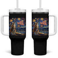 Patriotic Starry Night Cat Tumbler With Handle Cat Lover Gift