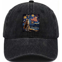 Patriotic Starry Night Cat Washed Cotton Baseball Cap Cat Lover Gift