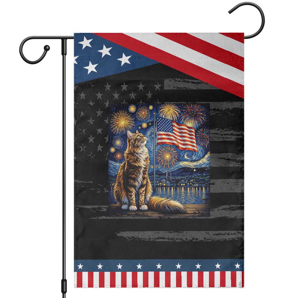 Patriotic Starry Night Cat Garden Flag Cat Lover Gift