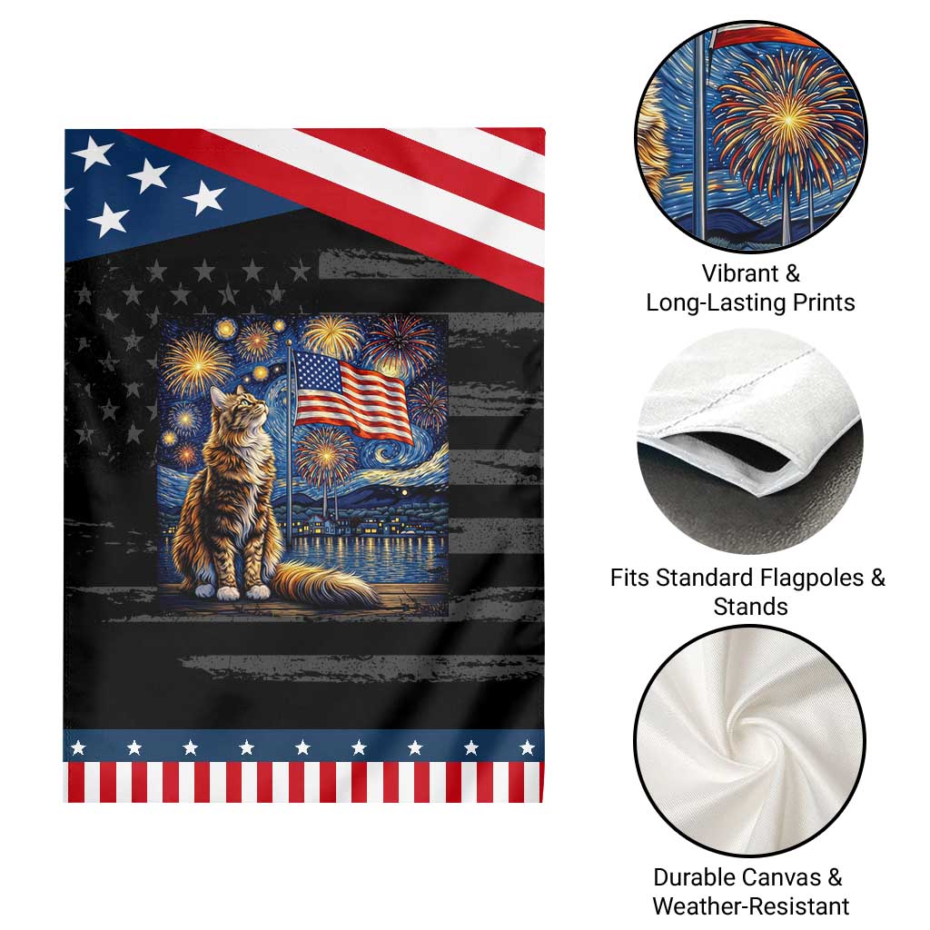 Patriotic Starry Night Cat Garden Flag Cat Lover Gift