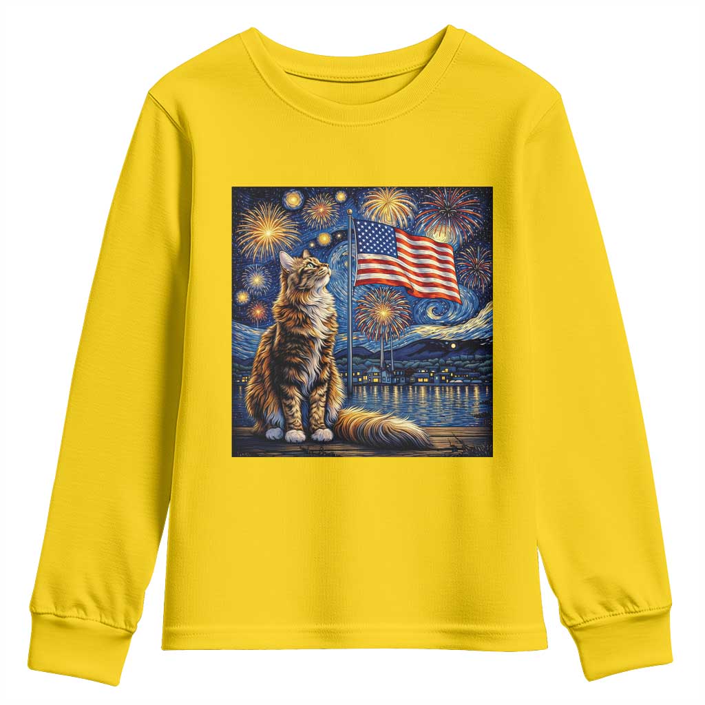 Patriotic Starry Night Cat Youth Sweatshirt Cat Lover Gift