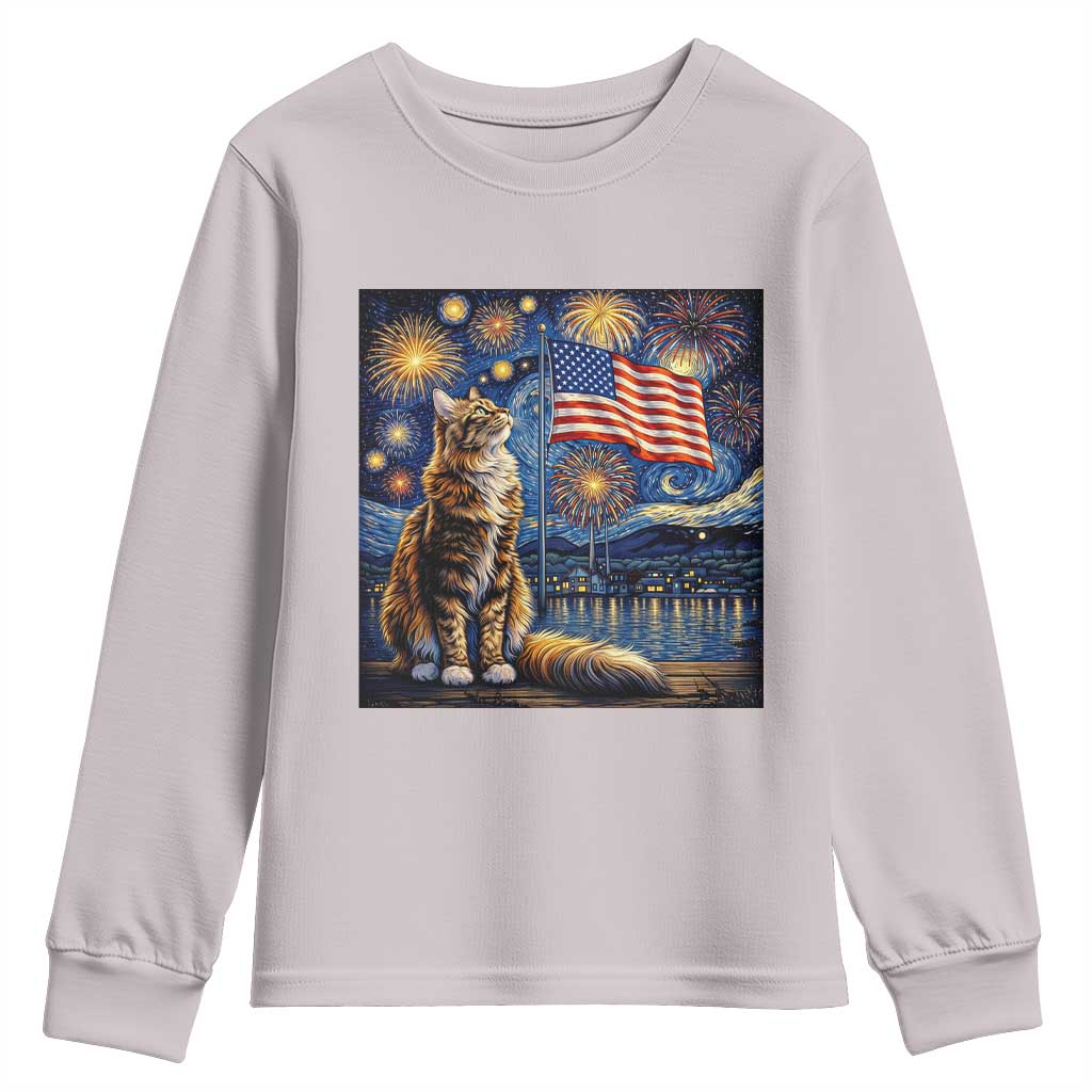 Patriotic Starry Night Cat Youth Sweatshirt Cat Lover Gift