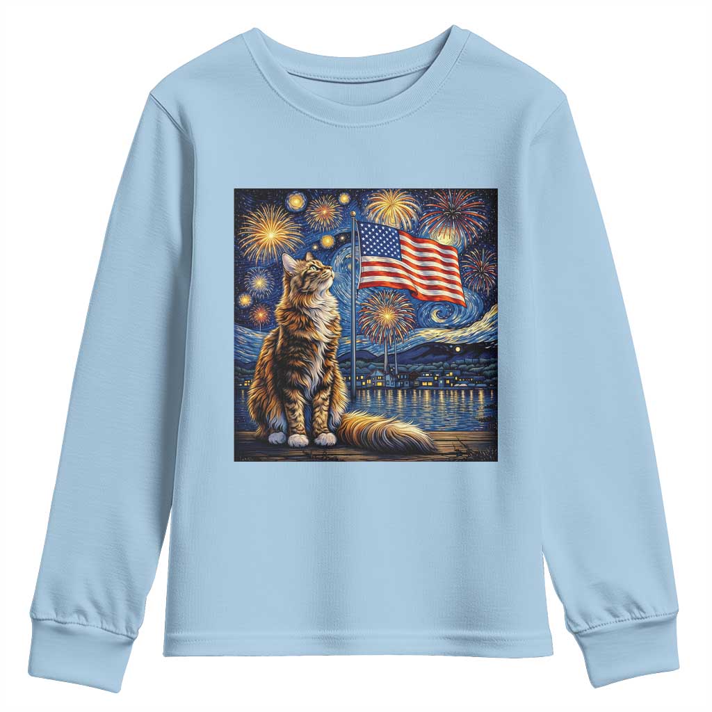 Patriotic Starry Night Cat Youth Sweatshirt Cat Lover Gift