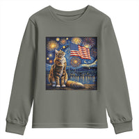 Patriotic Starry Night Cat Youth Sweatshirt Cat Lover Gift