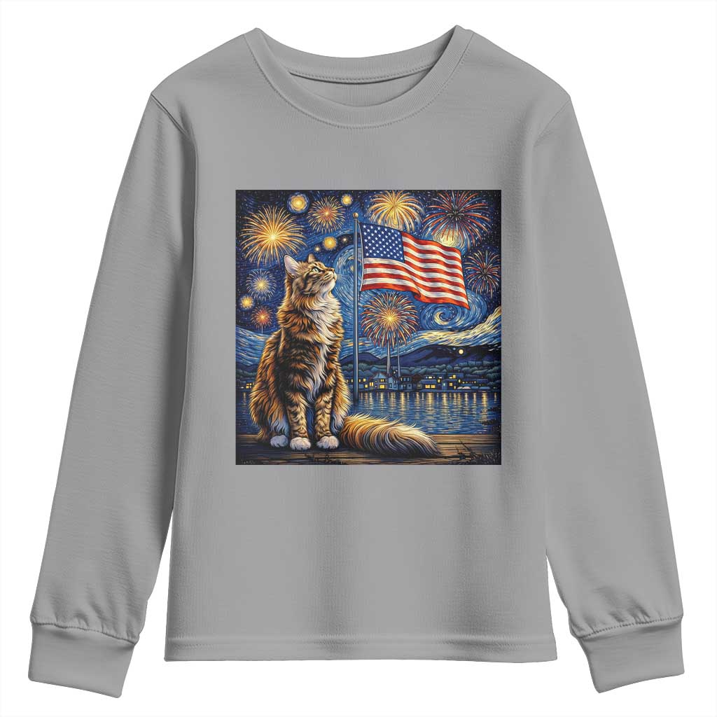 Patriotic Starry Night Cat Youth Sweatshirt Cat Lover Gift