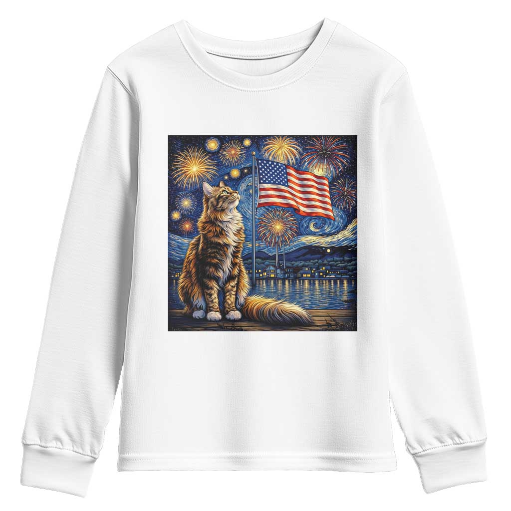 Patriotic Starry Night Cat Youth Sweatshirt Cat Lover Gift