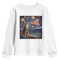 Patriotic Starry Night Cat Youth Sweatshirt Cat Lover Gift