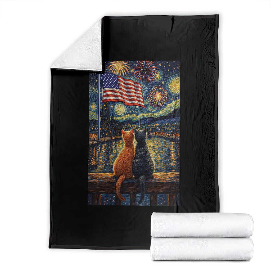 Starry Night Cat Patriotic American Pride Throw Blanket