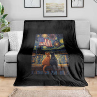Starry Night Cat Patriotic American Pride Throw Blanket