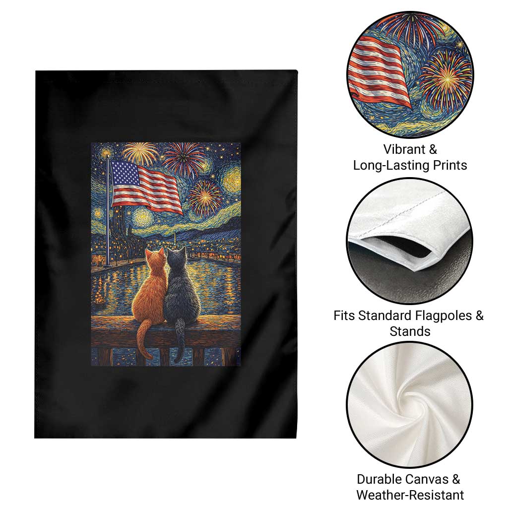 Starry Night Cat Patriotic American Pride Garden Flag