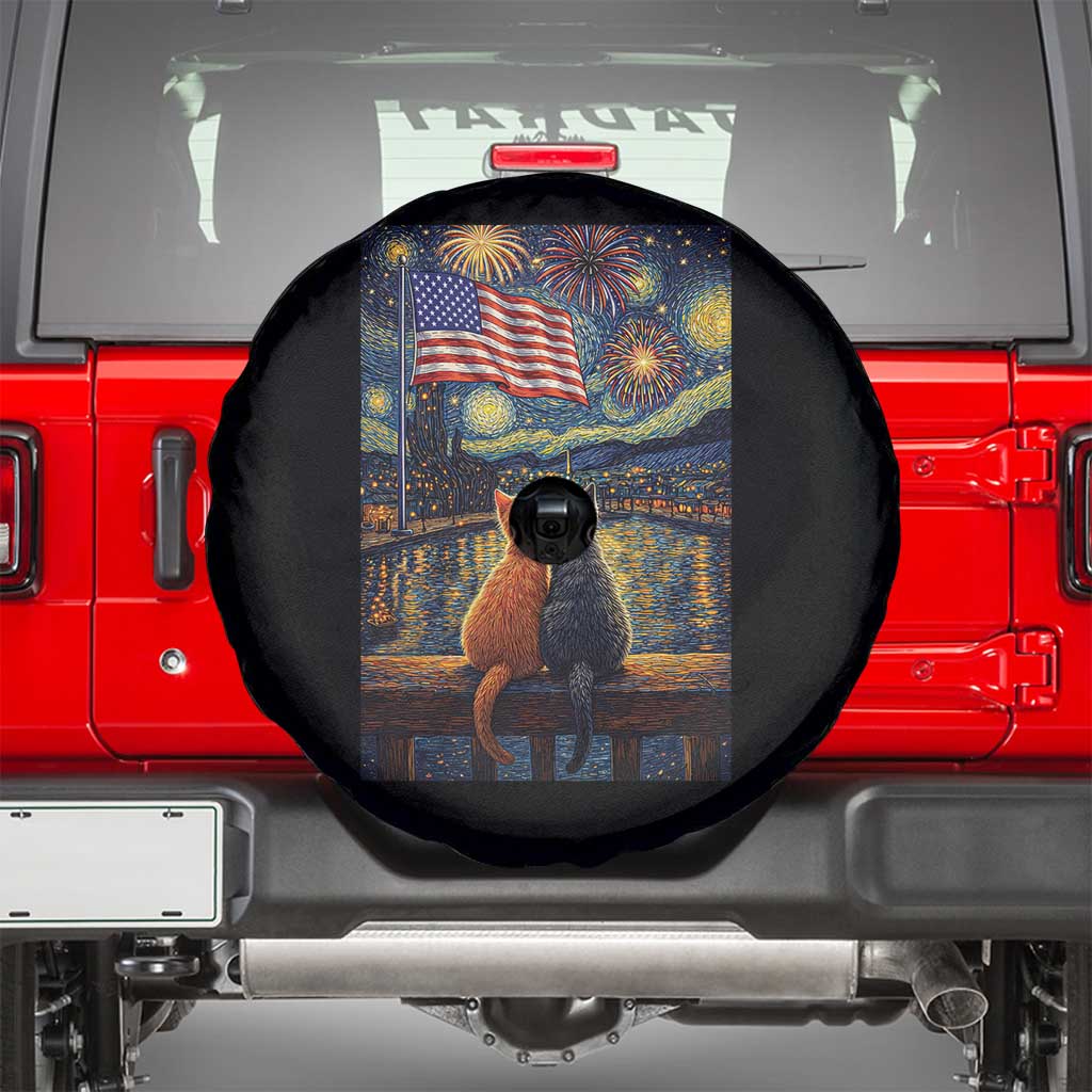 Starry Night Cat Patriotic American Pride Spare Tire Cover