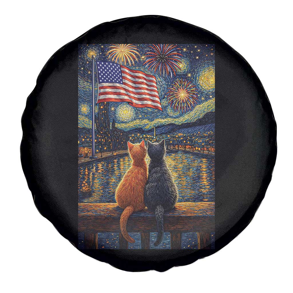 Starry Night Cat Patriotic American Pride Spare Tire Cover