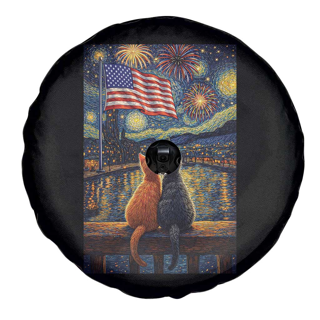 Starry Night Cat Patriotic American Pride Spare Tire Cover