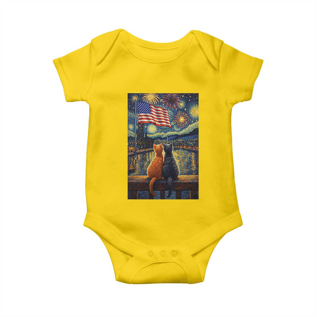 Starry Night Cat Patriotic American Pride Baby Onesie