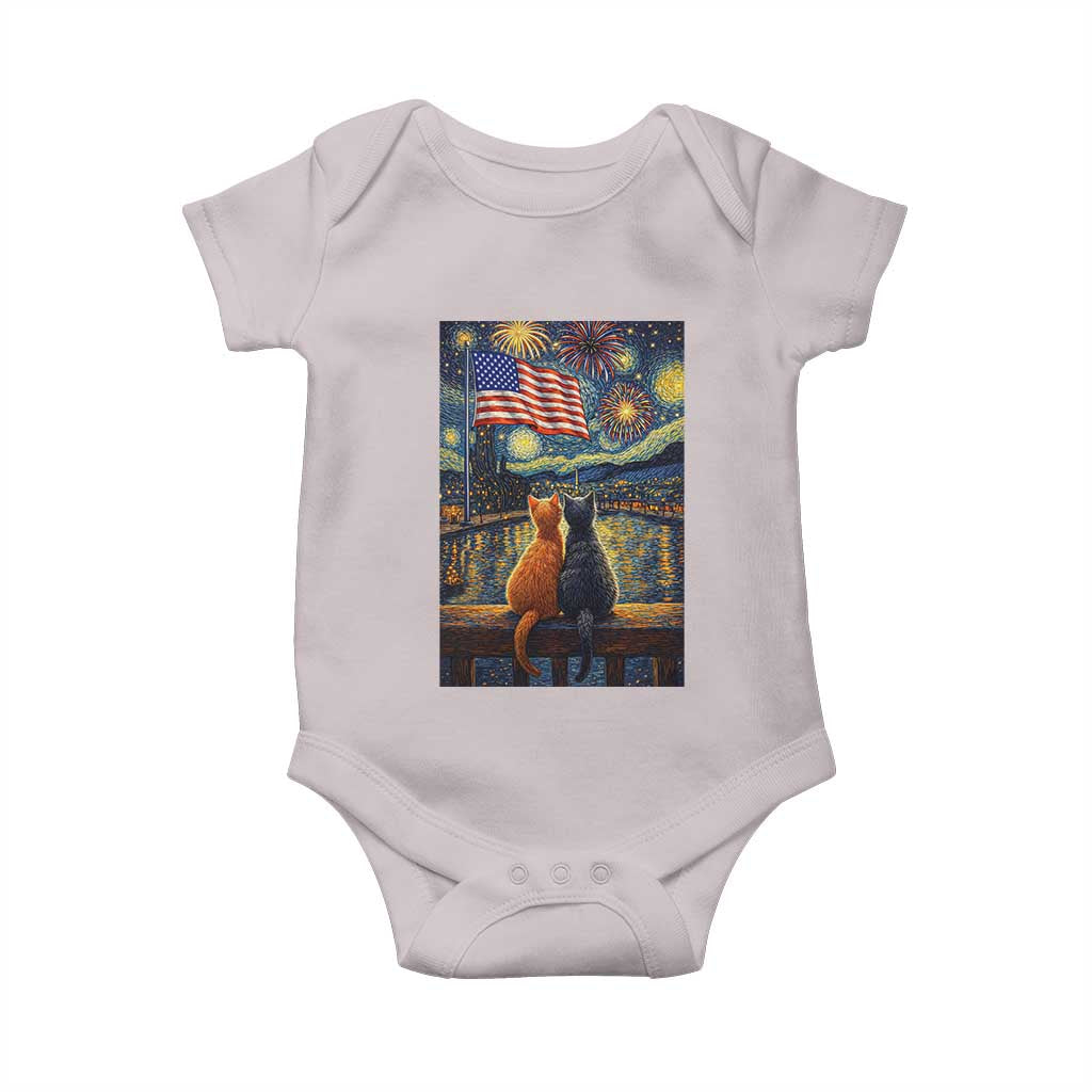 Starry Night Cat Patriotic American Pride Baby Onesie