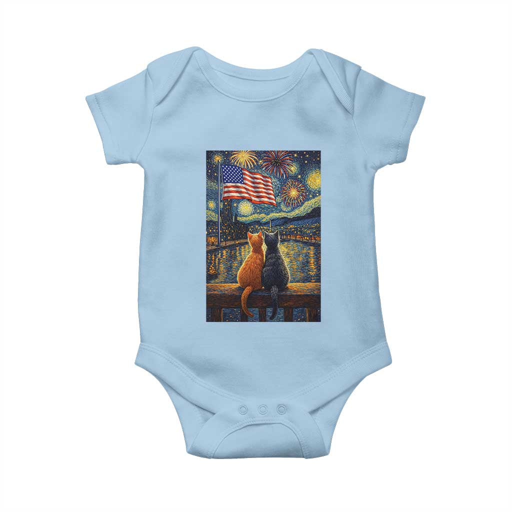 Starry Night Cat Patriotic American Pride Baby Onesie