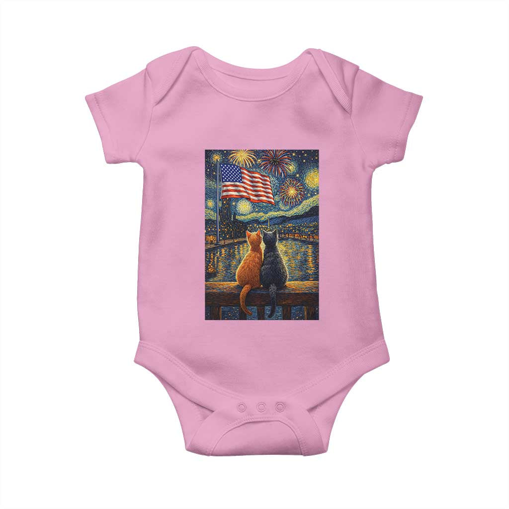 Starry Night Cat Patriotic American Pride Baby Onesie